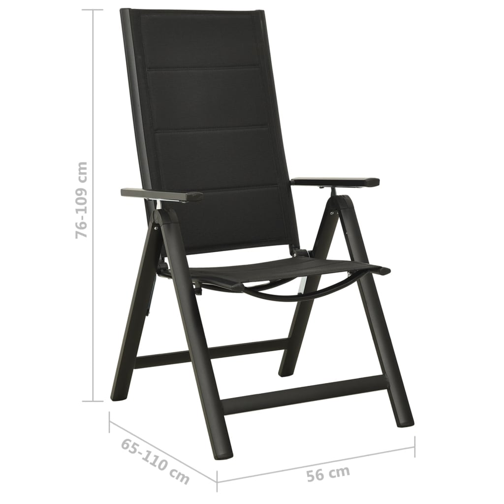 Klappstühle, 2 Stück, Textilene und Aluminium, Schwarz