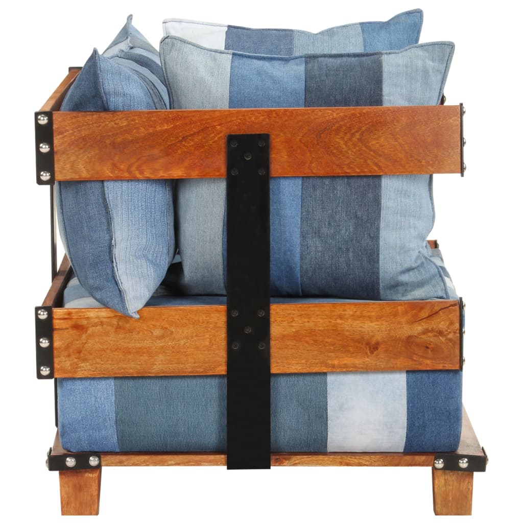 Sessel 80x67x62 cm Jeansstoff und Mango-Massivholz