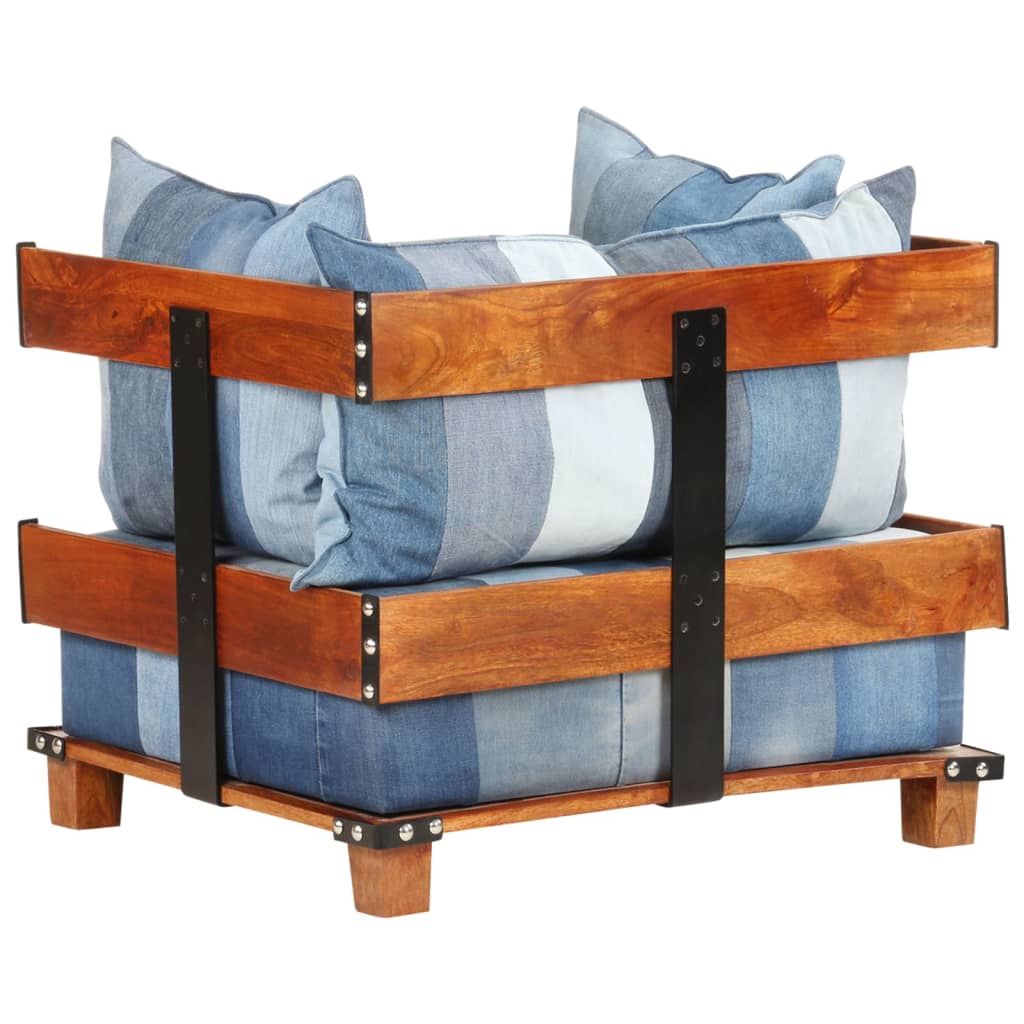 Sessel 80x67x62 cm Jeansstoff und Mango-Massivholz