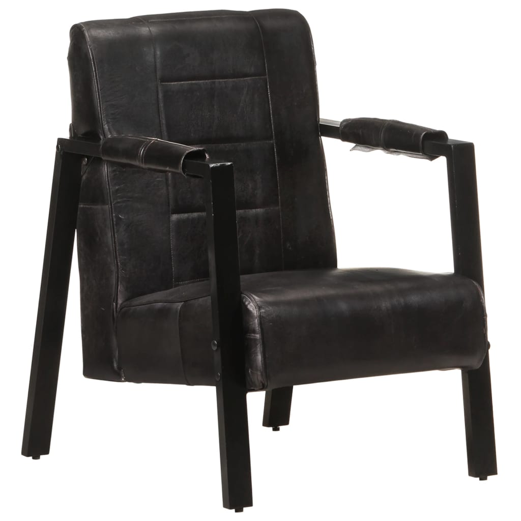 Sessel 60x80x87 cm Schwarz Echtes Ziegenleder