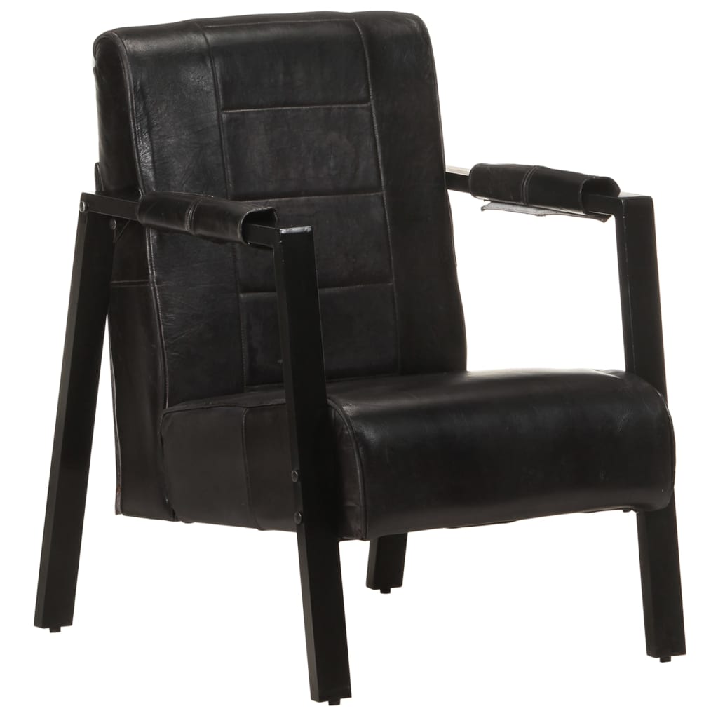 Sessel 60x80x87 cm Schwarz Echtes Ziegenleder