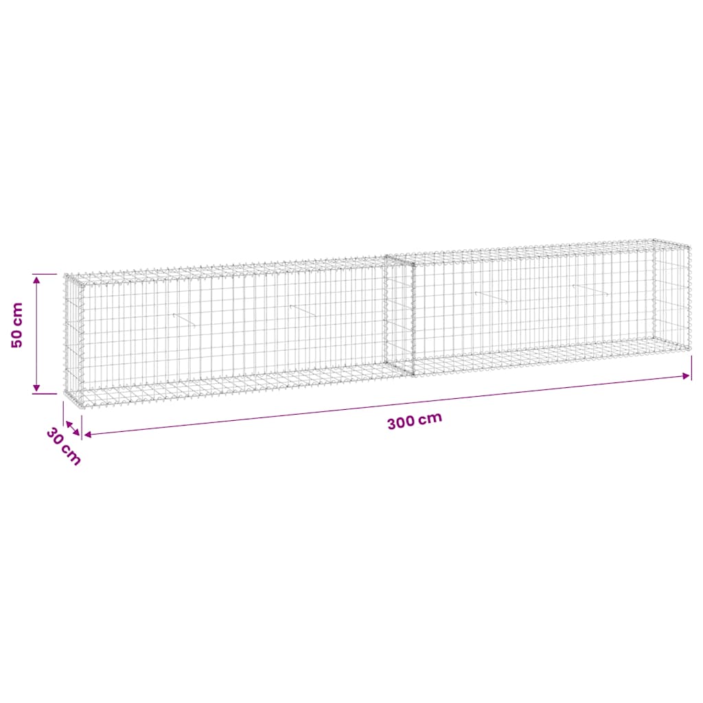 Gabionenwand mit Abdeckung Verzinkter Stahl 300x30x50 cm
