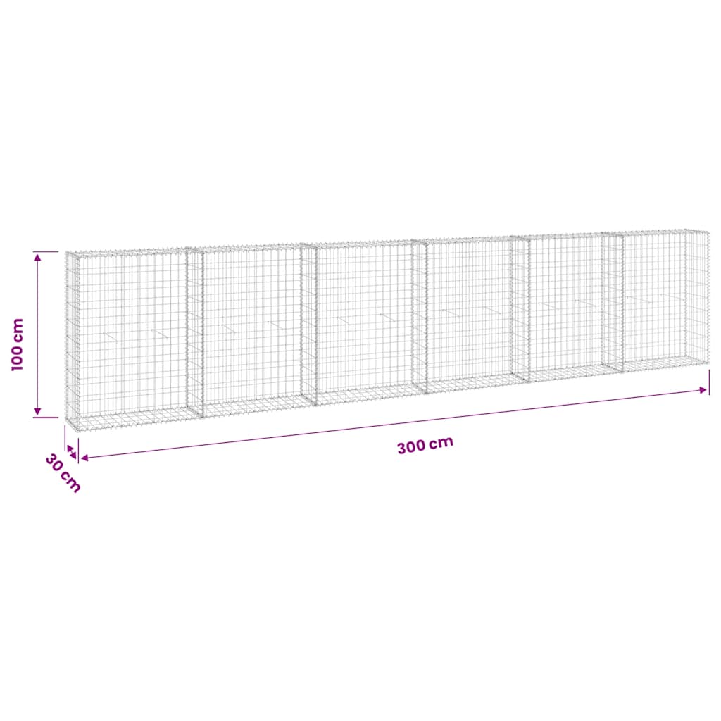 Gabionenwand mit Abdeckung Verzinkter Stahl 300x30x100 cm