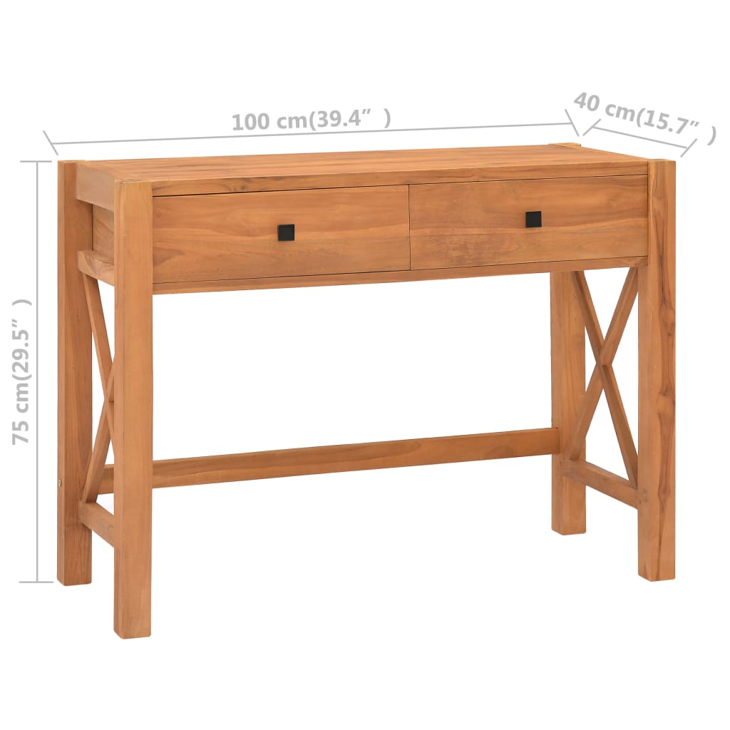 Bureau avec 2 tiroirs 100x40x75 cm en bois de teck