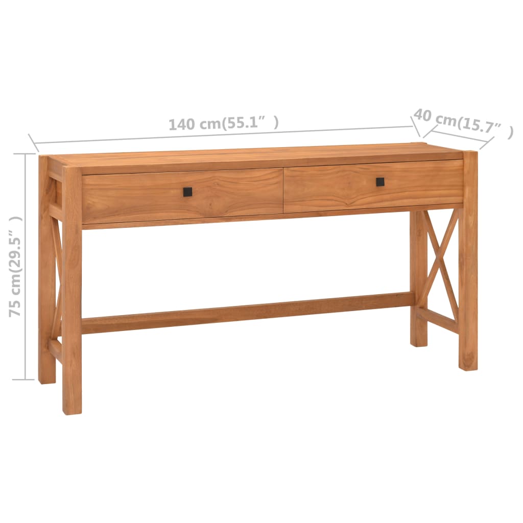 Bureau avec 2 tiroirs 140x40x75 cm en bois de teck