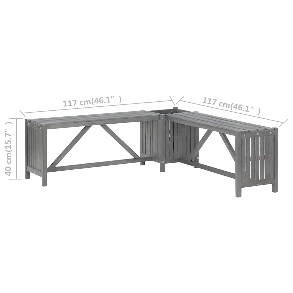 Garten-Eckbank mit Pflanzkübel 117 cm Massivholz Akazie Grau