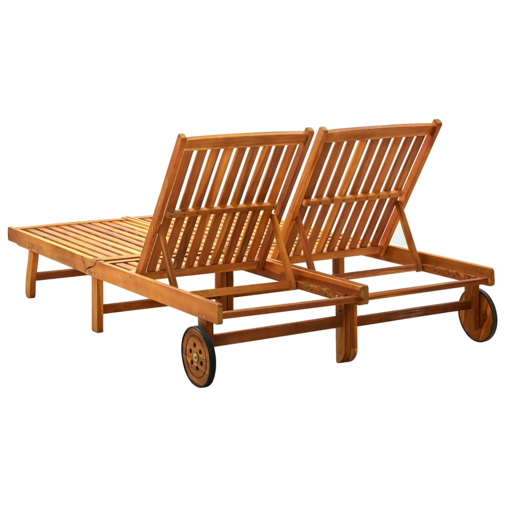 Chaise longue double en bois d'acacia massif