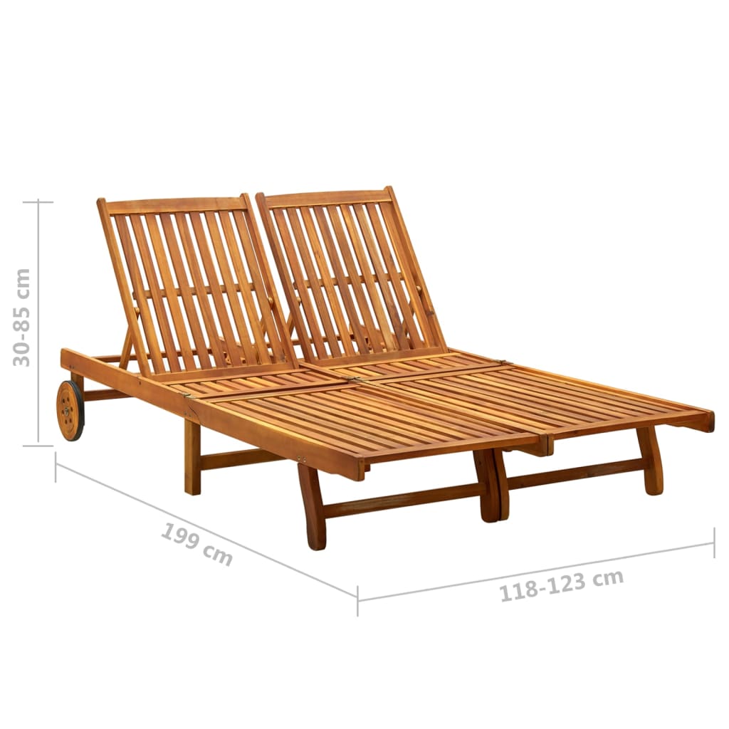 Chaise longue double en bois d'acacia massif