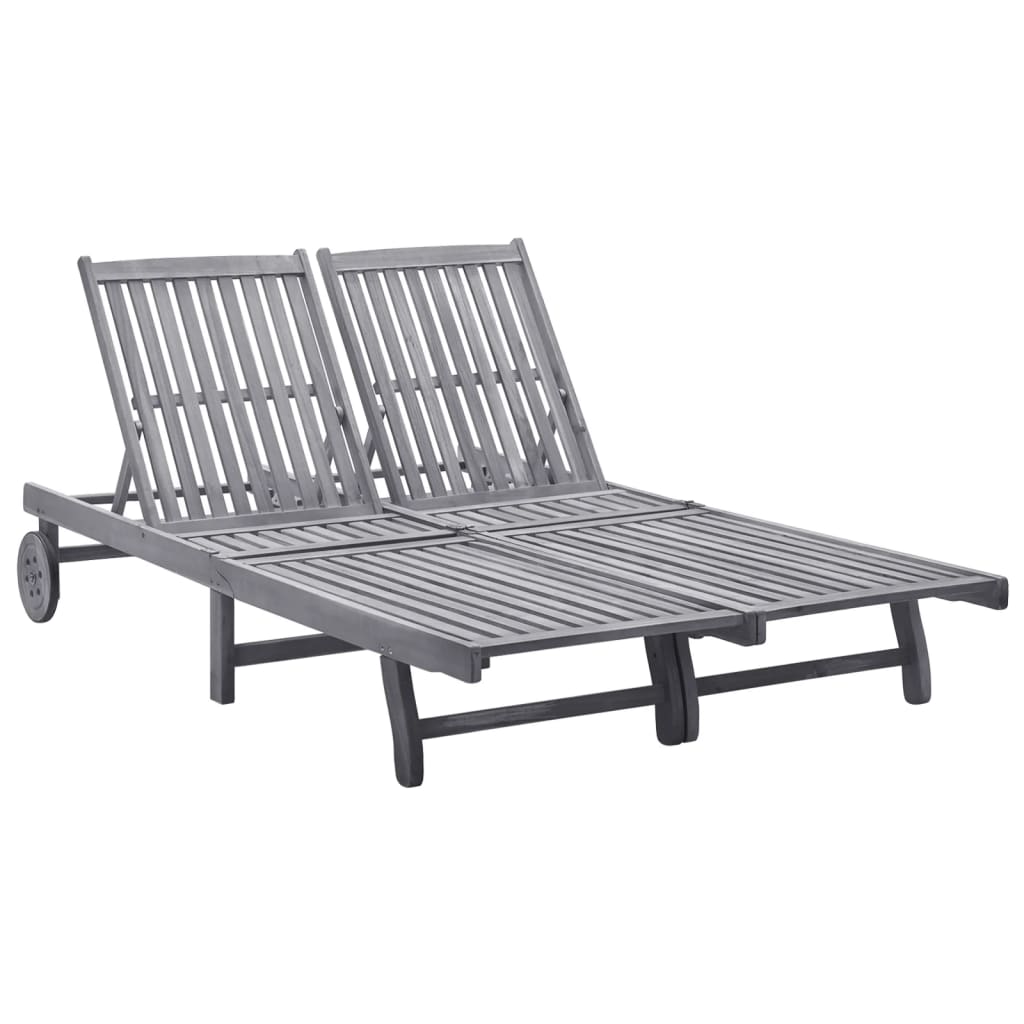 Chaise longue double en bois d'acacia massif