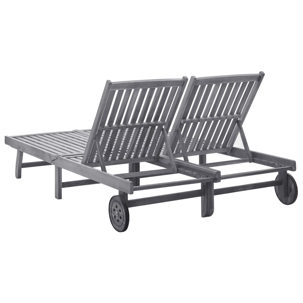 Chaise longue double en bois d'acacia massif