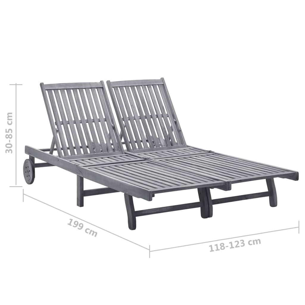 Chaise longue double en bois d'acacia massif
