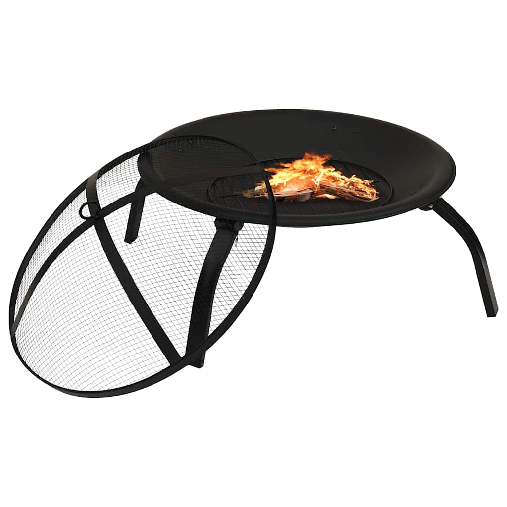 2-in-1 fire pit and grill with poker 56x56x49 cm steel