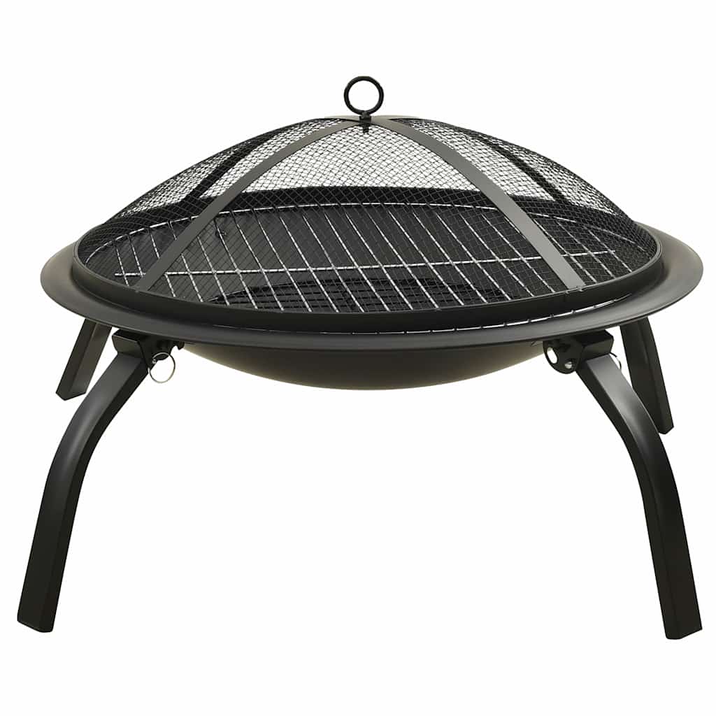 2-in-1 fire pit and grill with poker 56x56x49 cm steel