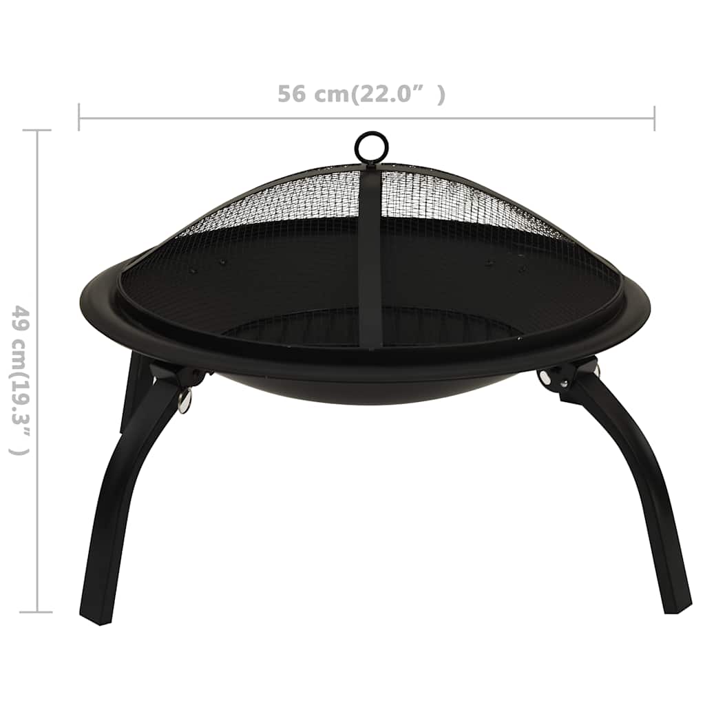 2-in-1 fire pit and grill with poker 56x56x49 cm steel