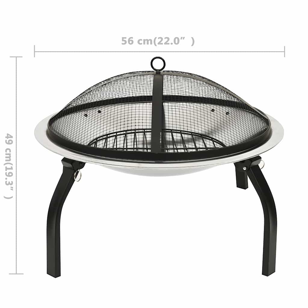 2in1 Feuerschale und Grill mit Schürhaken 56x56x49 cm Edelstahl