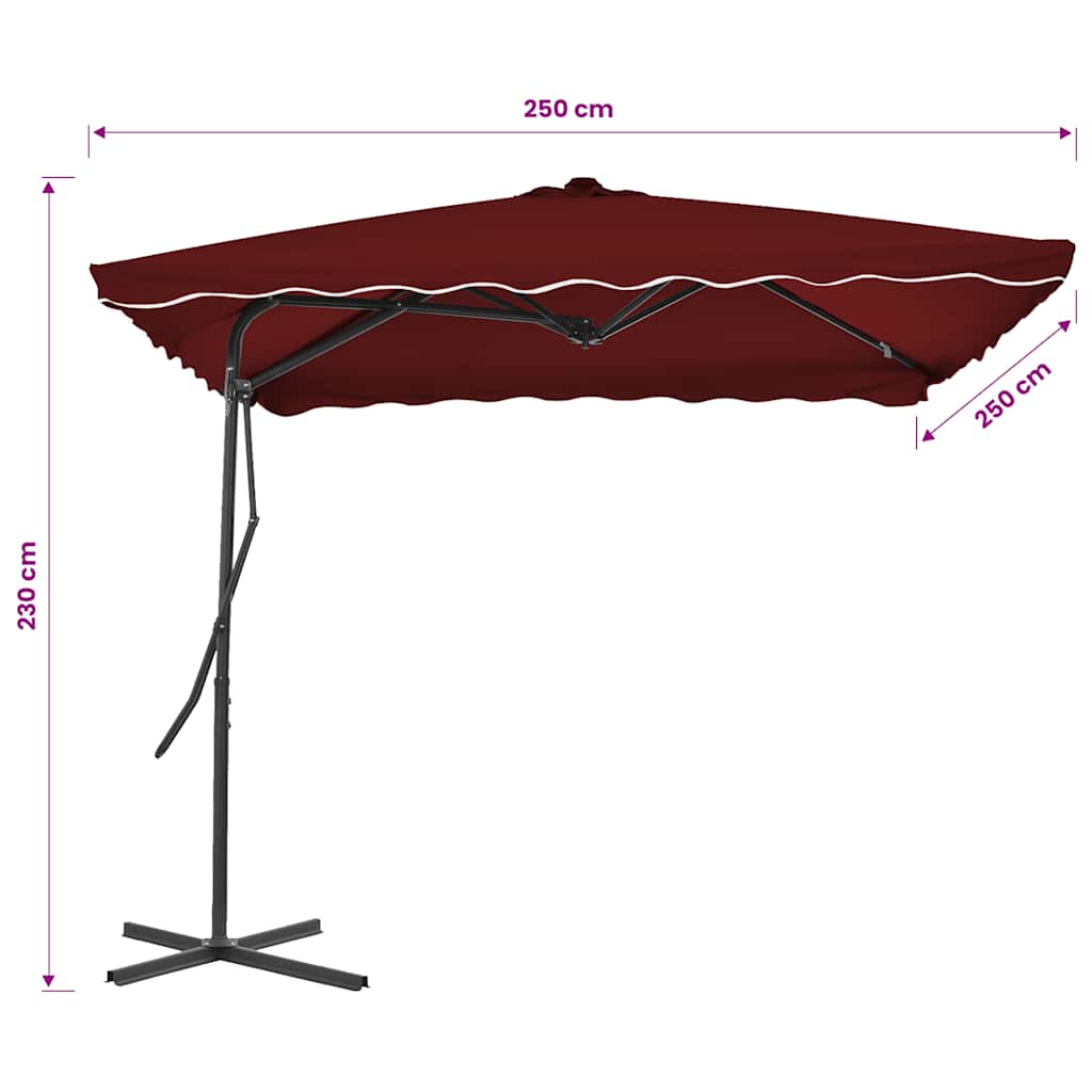 Sonnenschirm mit Stahl-Mast 250x250x230 cm Bordeauxrot