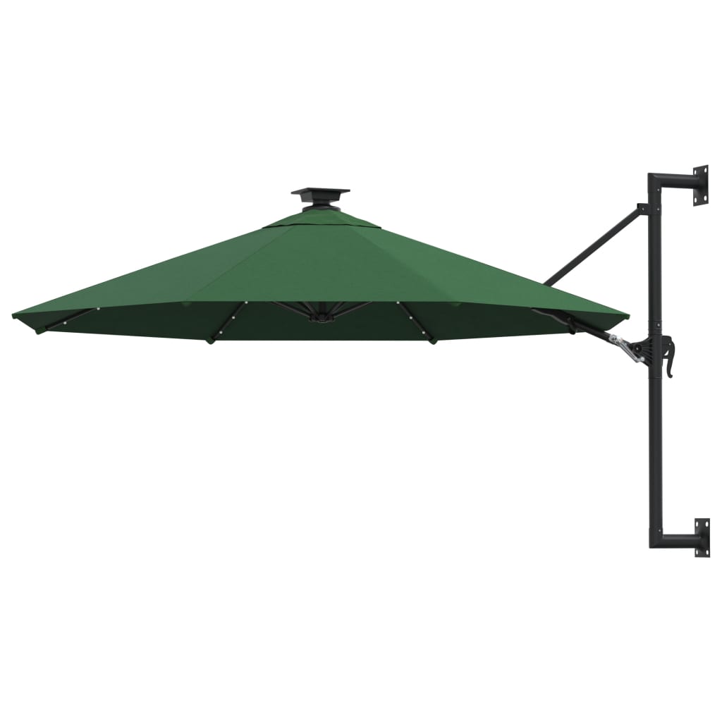 Wall-mounted parasol with LEDs 300 cm green