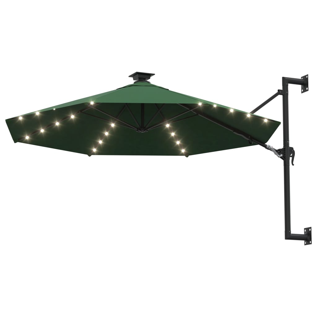 Wall-mounted parasol with LEDs 300 cm green