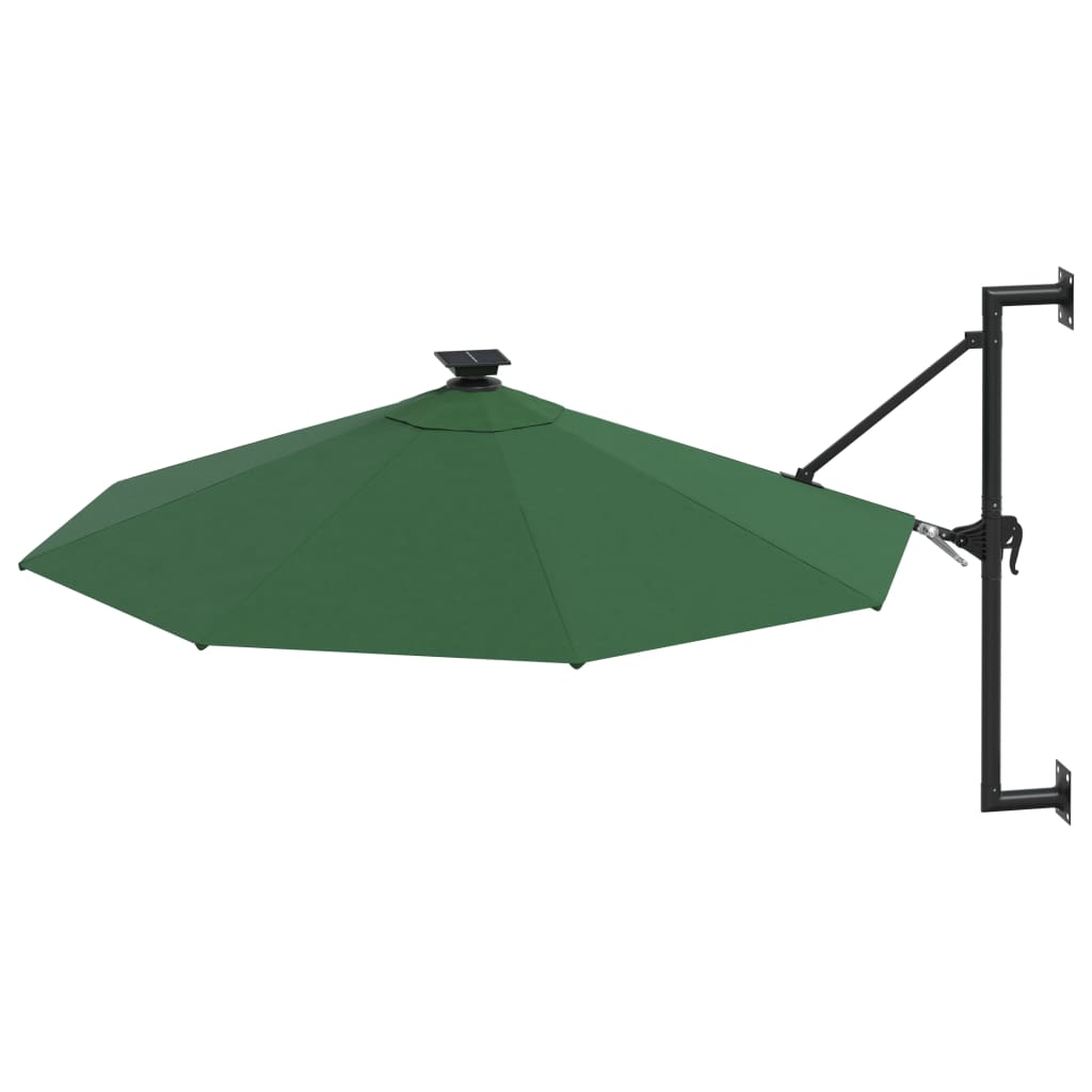 Wall-mounted parasol with LEDs 300 cm green