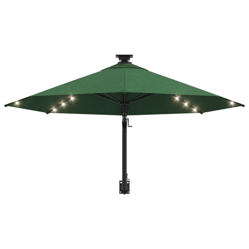 Wall-mounted parasol with LEDs 300 cm green