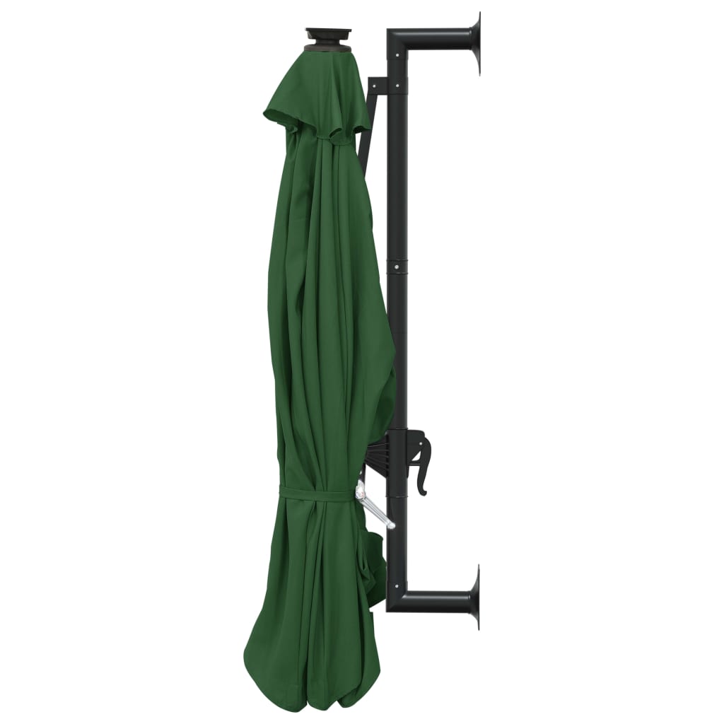 Wall-mounted parasol with LEDs 300 cm green
