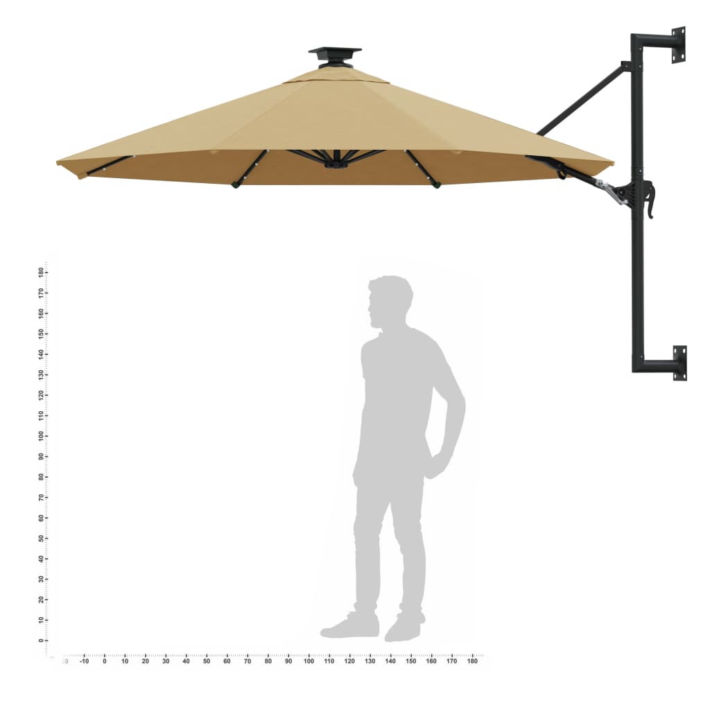 Wall-mounted parasol with LEDs 300 cm Taupe