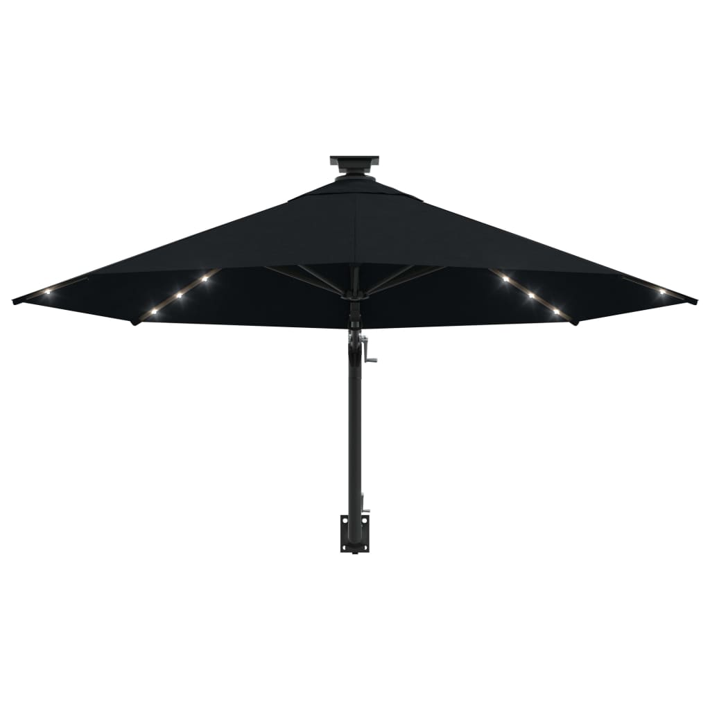 Sonnenschirm zur Wandmontage mit LEDs 300 cm Schwarz