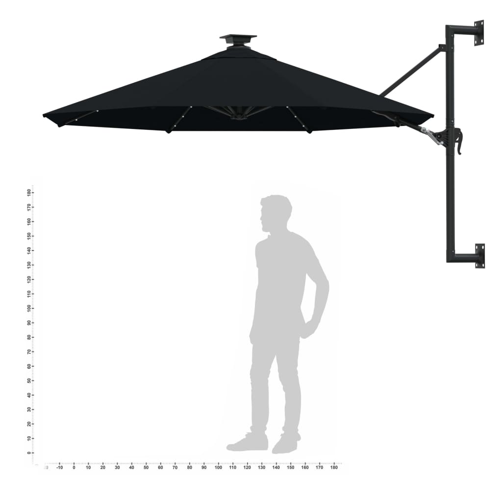 Sonnenschirm zur Wandmontage mit LEDs 300 cm Schwarz