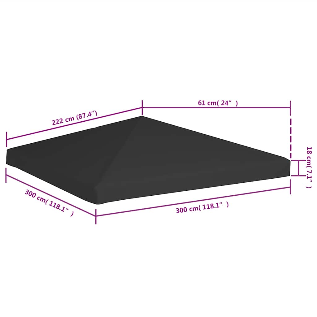 Pavillondach 270 g/m² 3x3 m Schwarz