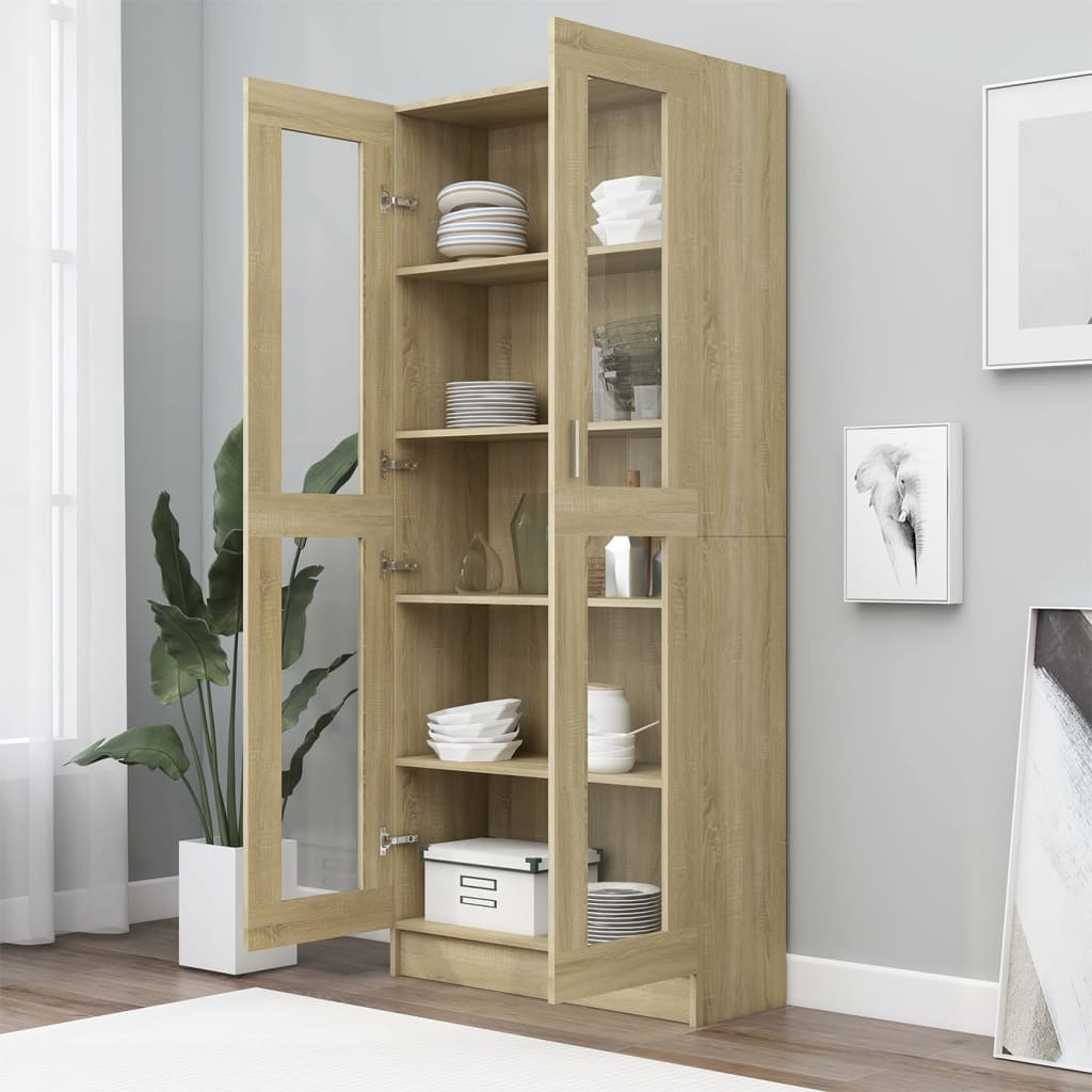 Vitrinenschrank Sonoma-Eiche 82,5x30,5x185 cm Holzwerkstoff