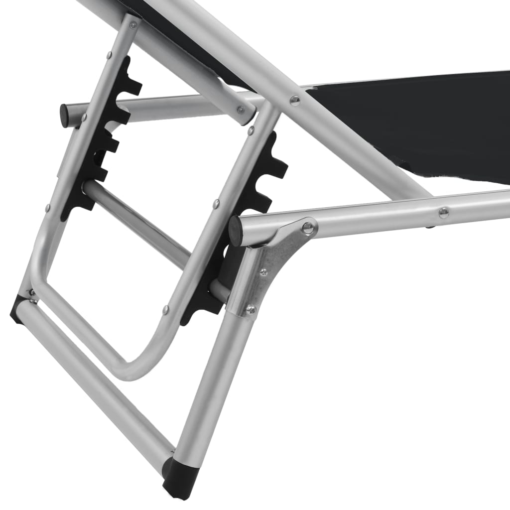 Folding sun loungers with roof 2 pcs. Alu Textilene Black