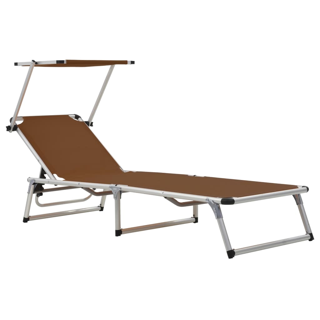 Folding sun loungers with roof 2 pcs. Alu Textilene Brown