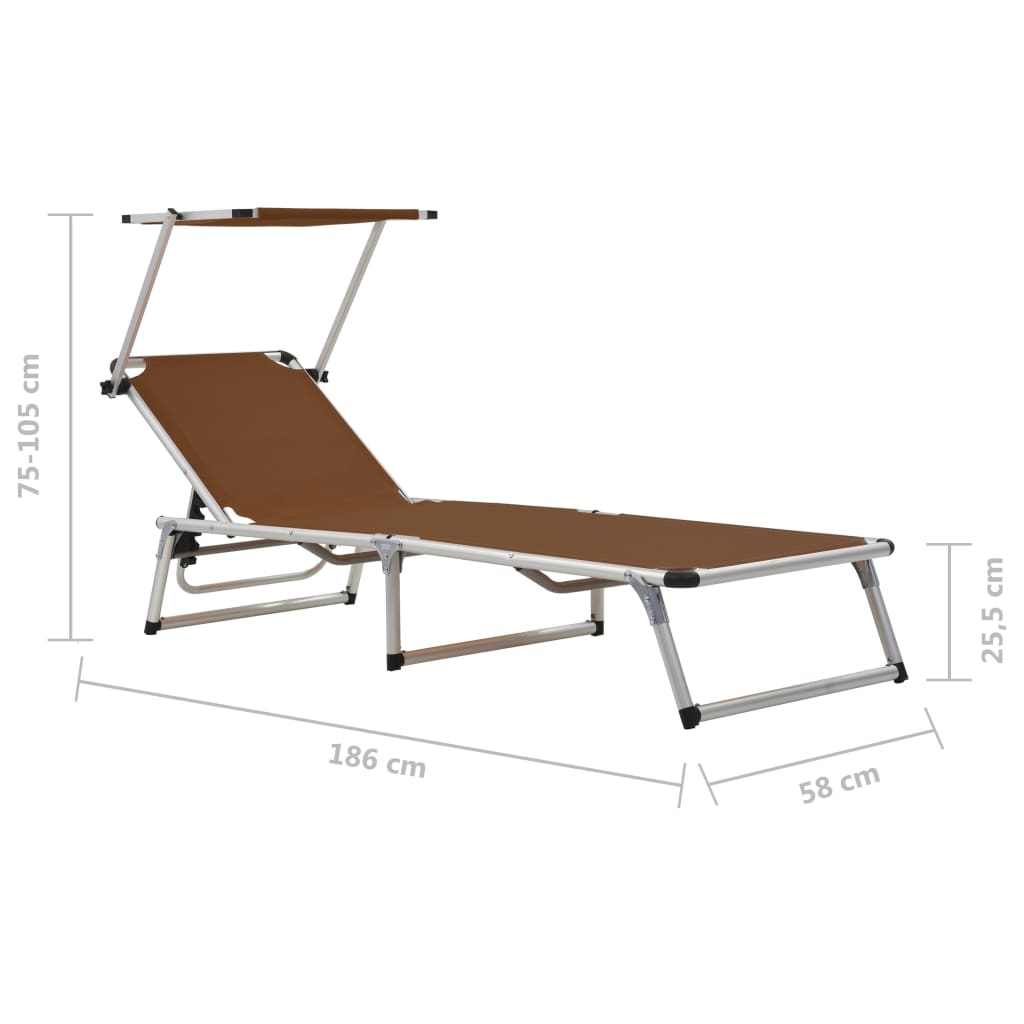 Folding sun loungers with roof 2 pcs. Alu Textilene Brown