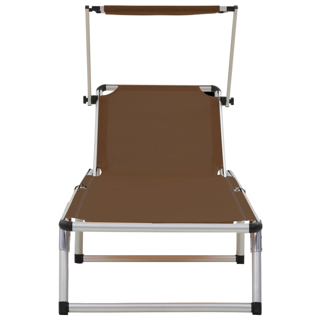 Folding sun loungers with roof 2 pcs. Alu Textilene Brown