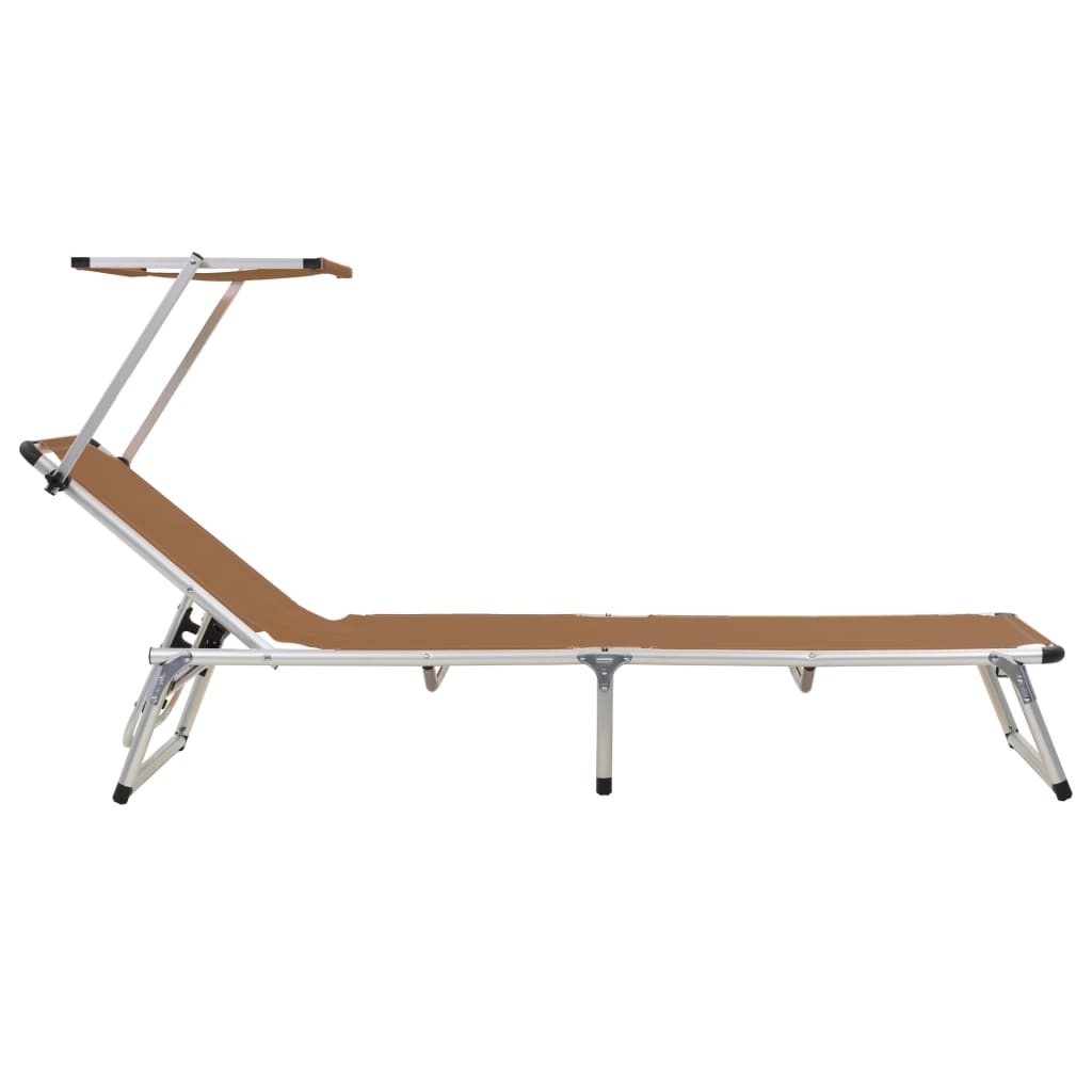 Folding sun loungers with roof 2 pcs. Alu Textilene Brown