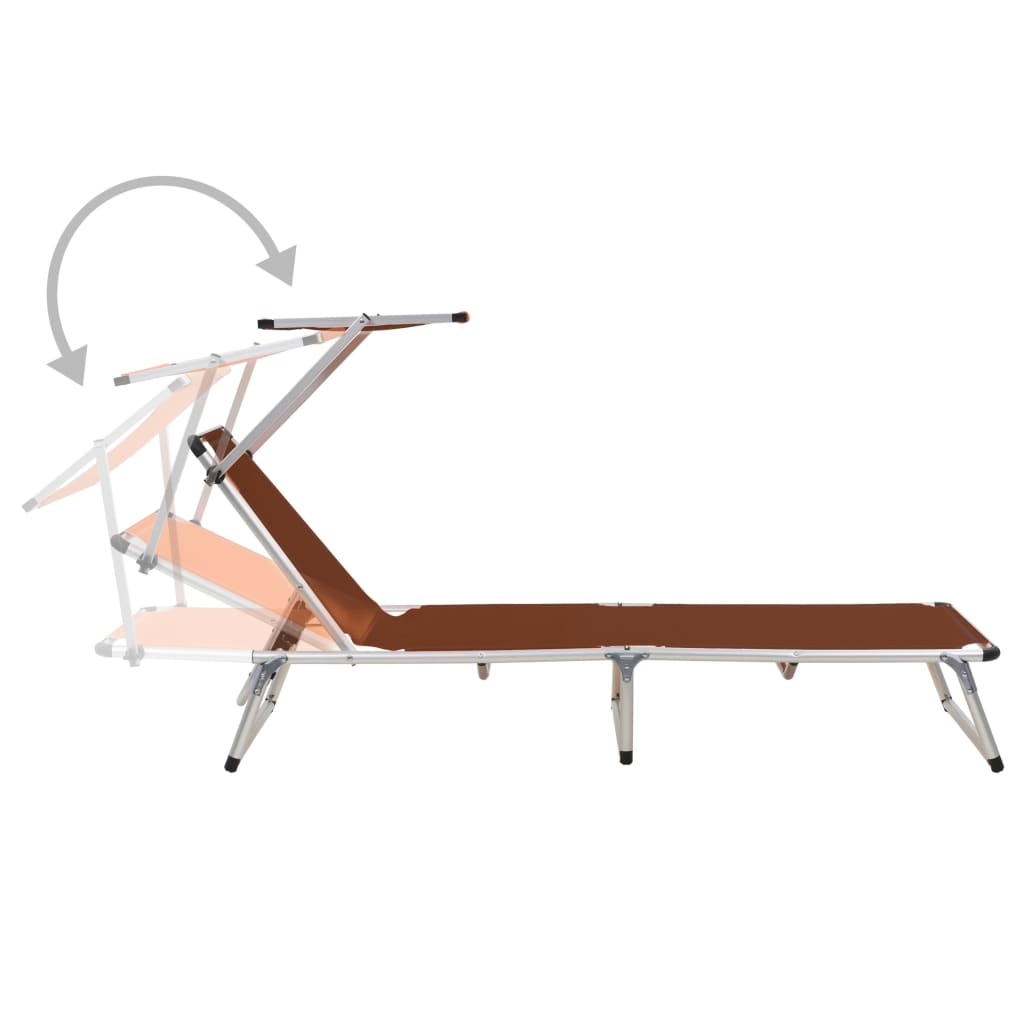 Folding sun loungers with roof 2 pcs. Alu Textilene Brown