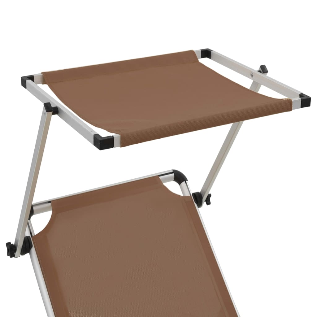 Folding sun loungers with roof 2 pcs. Alu Textilene Brown
