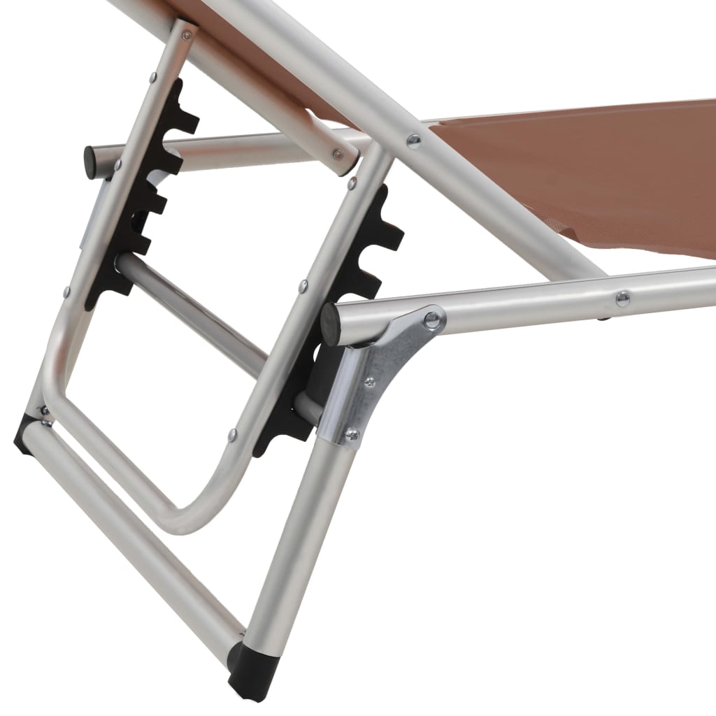 Folding sun loungers with roof 2 pcs. Alu Textilene Brown