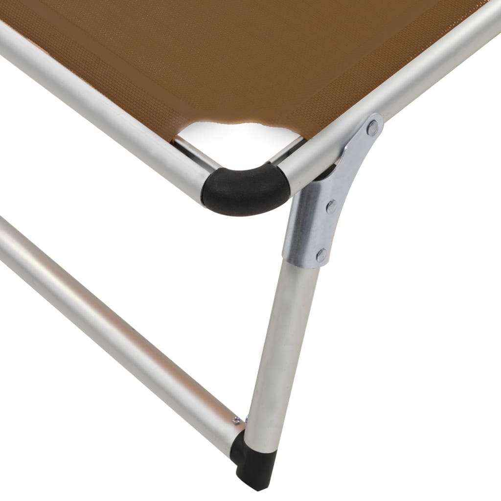 Folding sun loungers with roof 2 pcs. Alu Textilene Brown