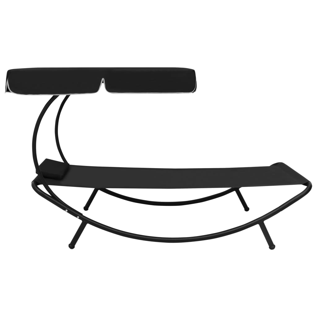 Chaise longue avec toit ouvrant et coussin noir