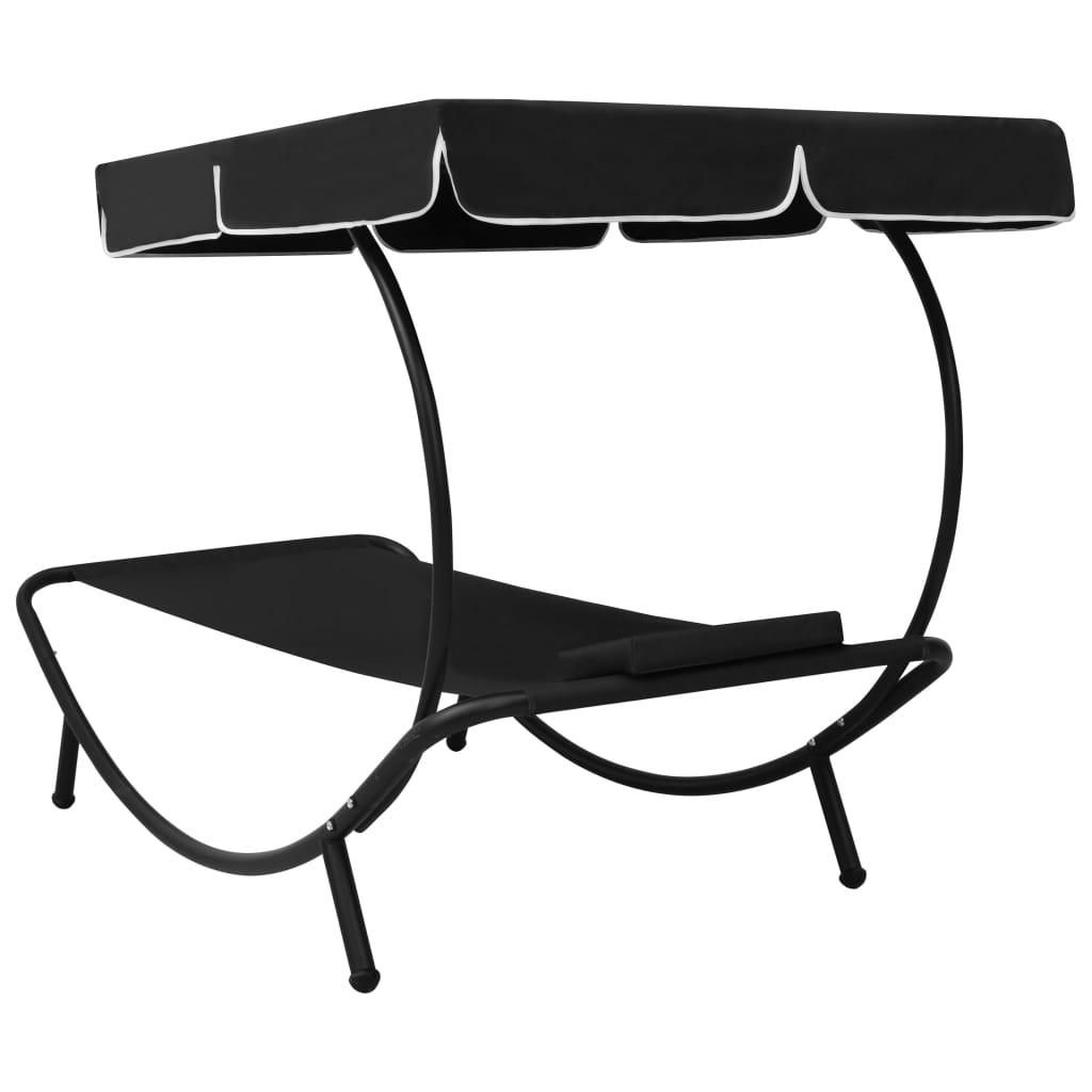 Chaise longue avec toit ouvrant et coussin noir