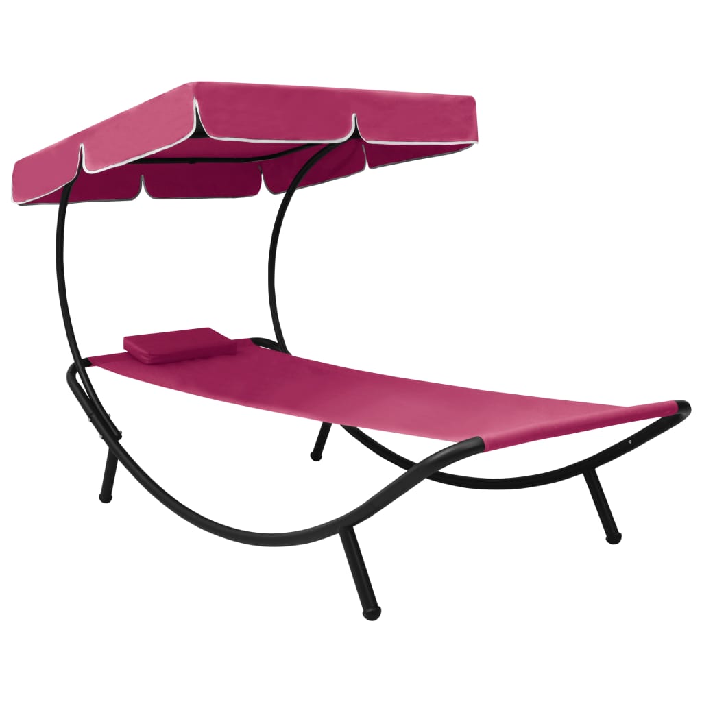 Chaise longue avec pare-soleil et coussin rose