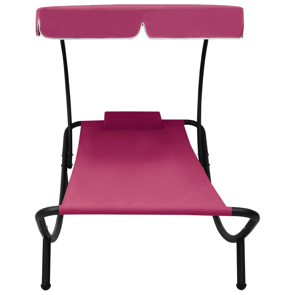 Chaise longue avec pare-soleil et coussin rose
