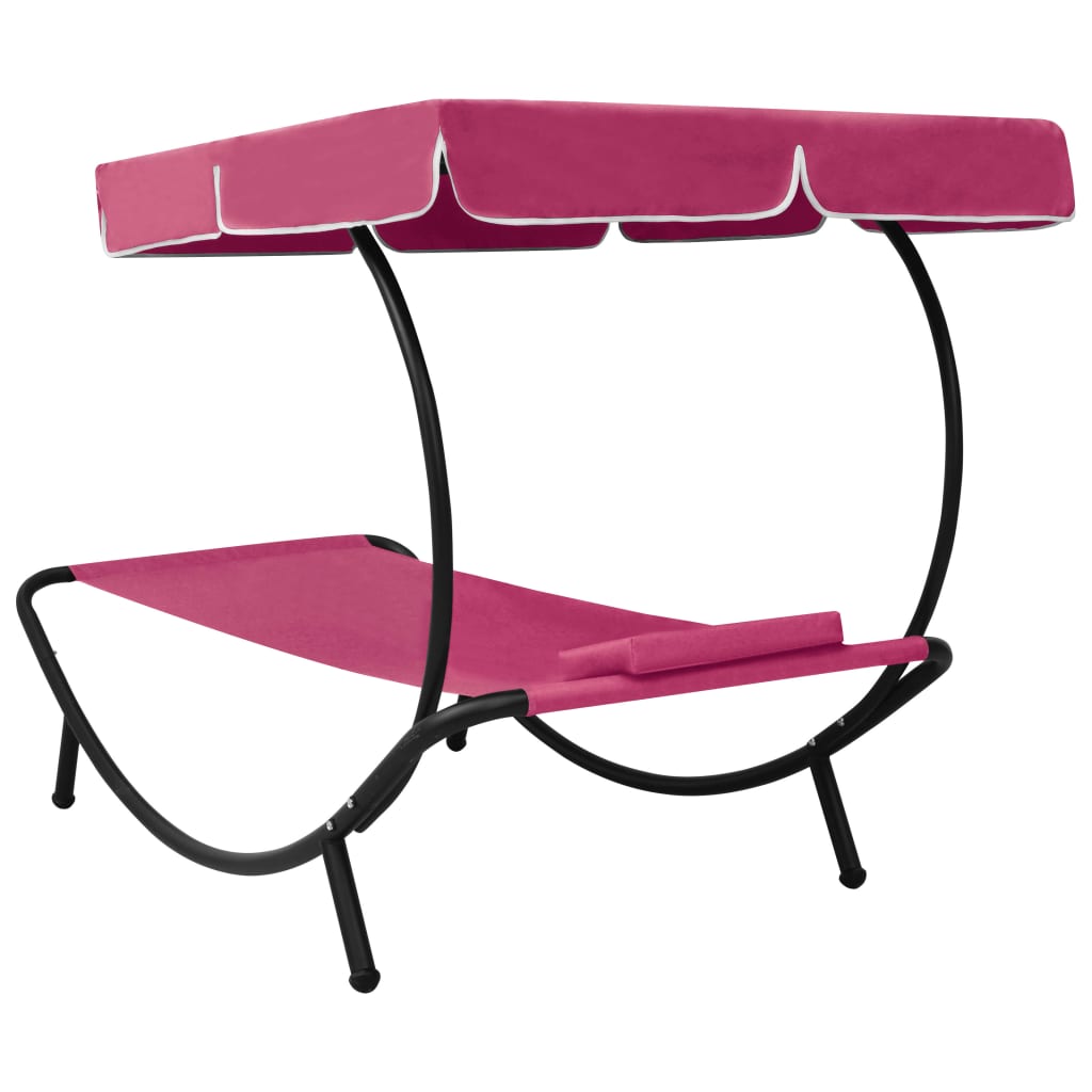 Chaise longue avec pare-soleil et coussin rose