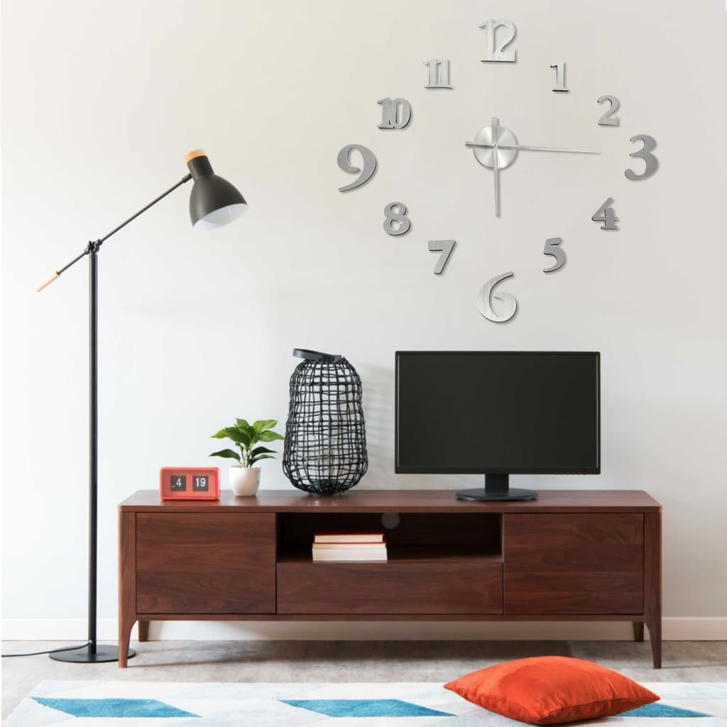 Horloge murale 3D Design moderne Argent 100 cm XXL