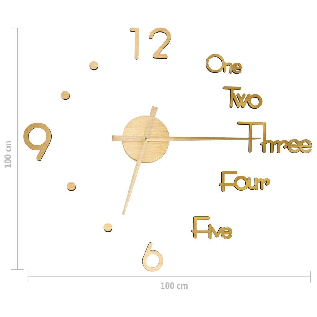 3D Wall Clock Modern Design Golden 100 cm XXL