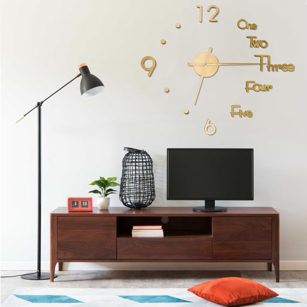 3D Wall Clock Modern Design Golden 100 cm XXL