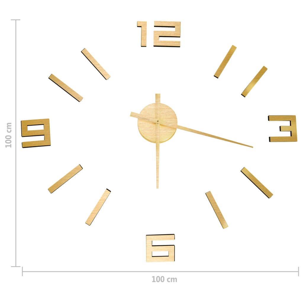 3D Wall Clock Modern Design Golden 100 cm XXL