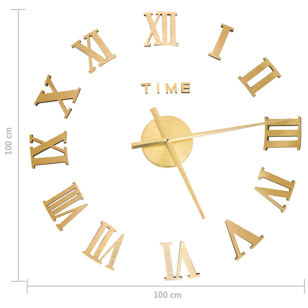 3D Wall Clock Modern Design Golden 100 cm XXL