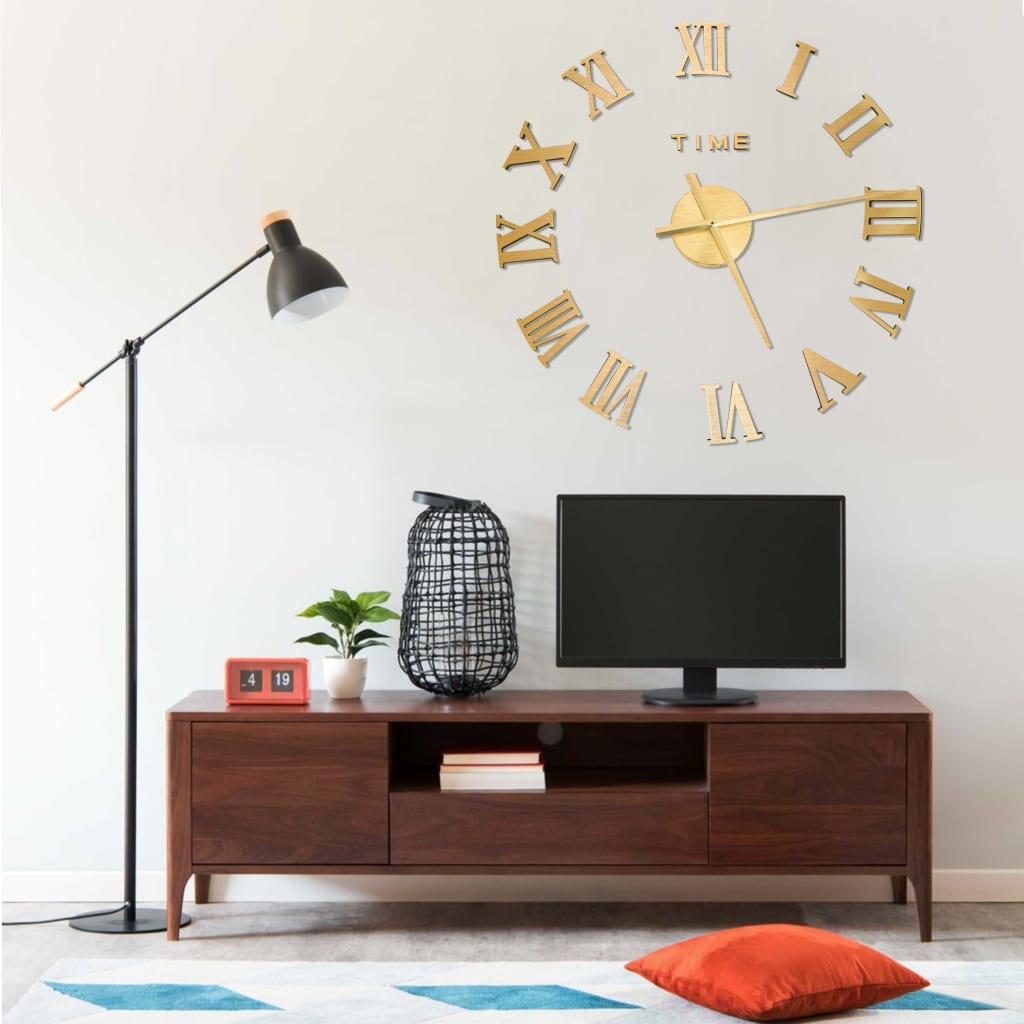 3D Wall Clock Modern Design Golden 100 cm XXL